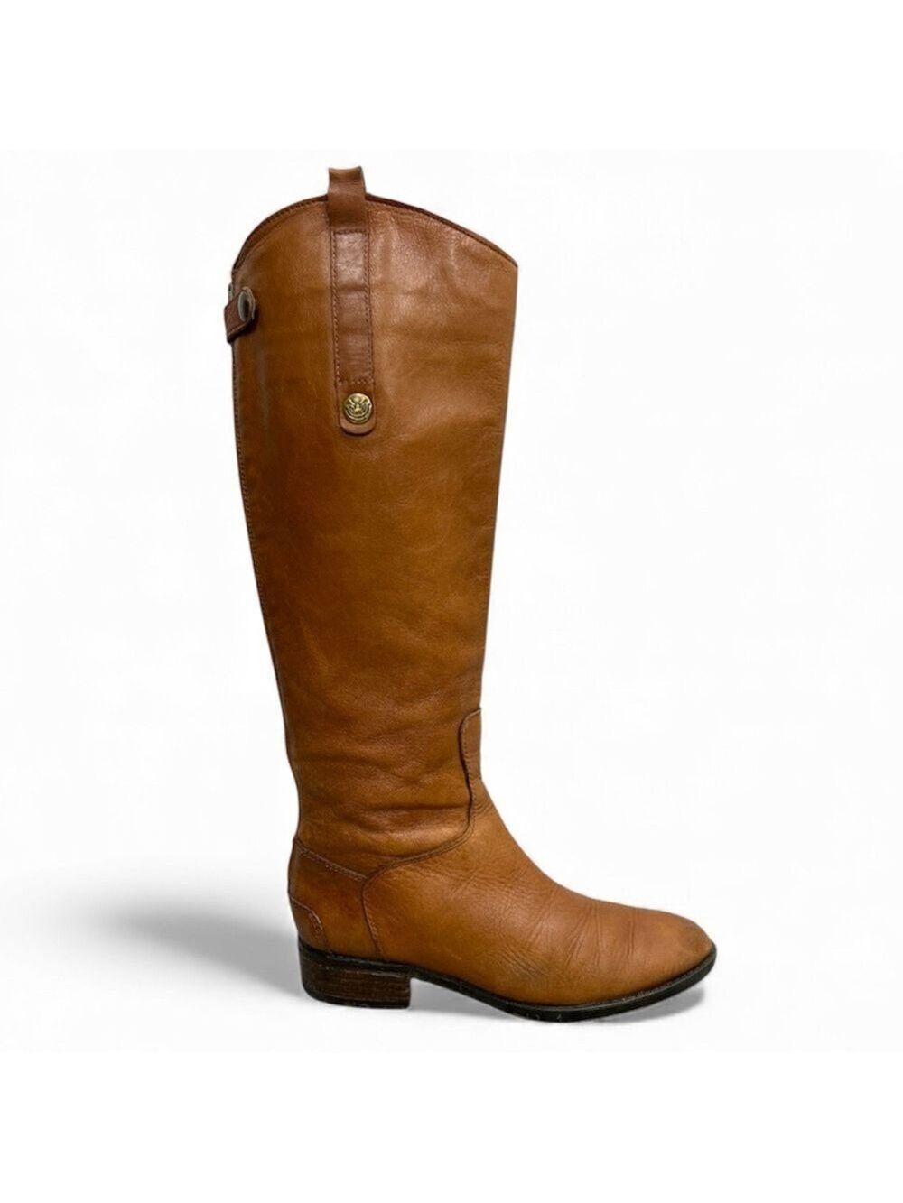 Sam Edelman Penny tall cognac brown leather old money preppy flat riding boots 6